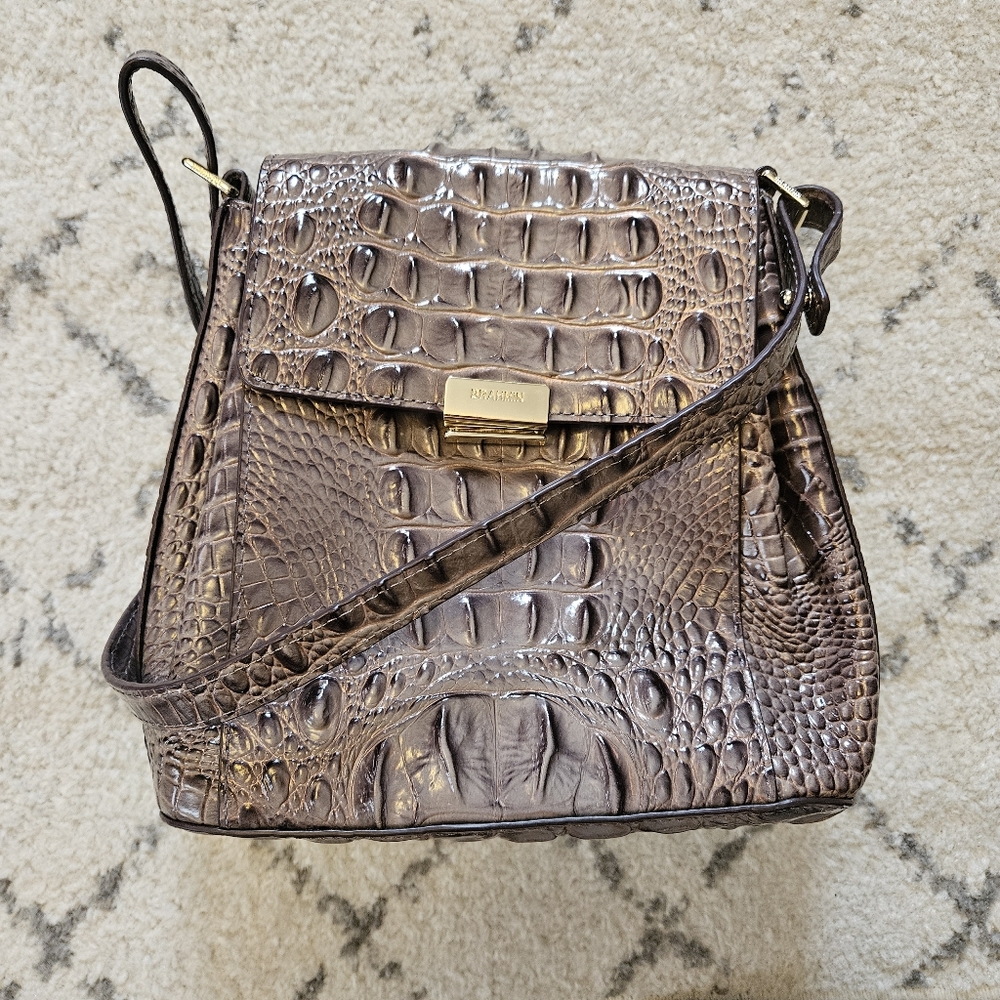 BRAHMIN Margo Aubergine Melbourne Crossbody (Near-Neutral Eggplant color)